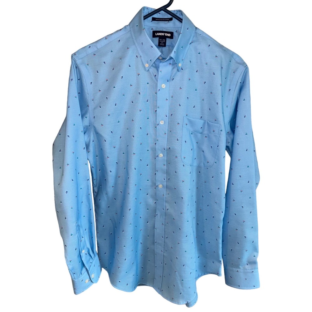 Lands’ End men’s sailboat print 100% supima cotton button front shirt (15-34)